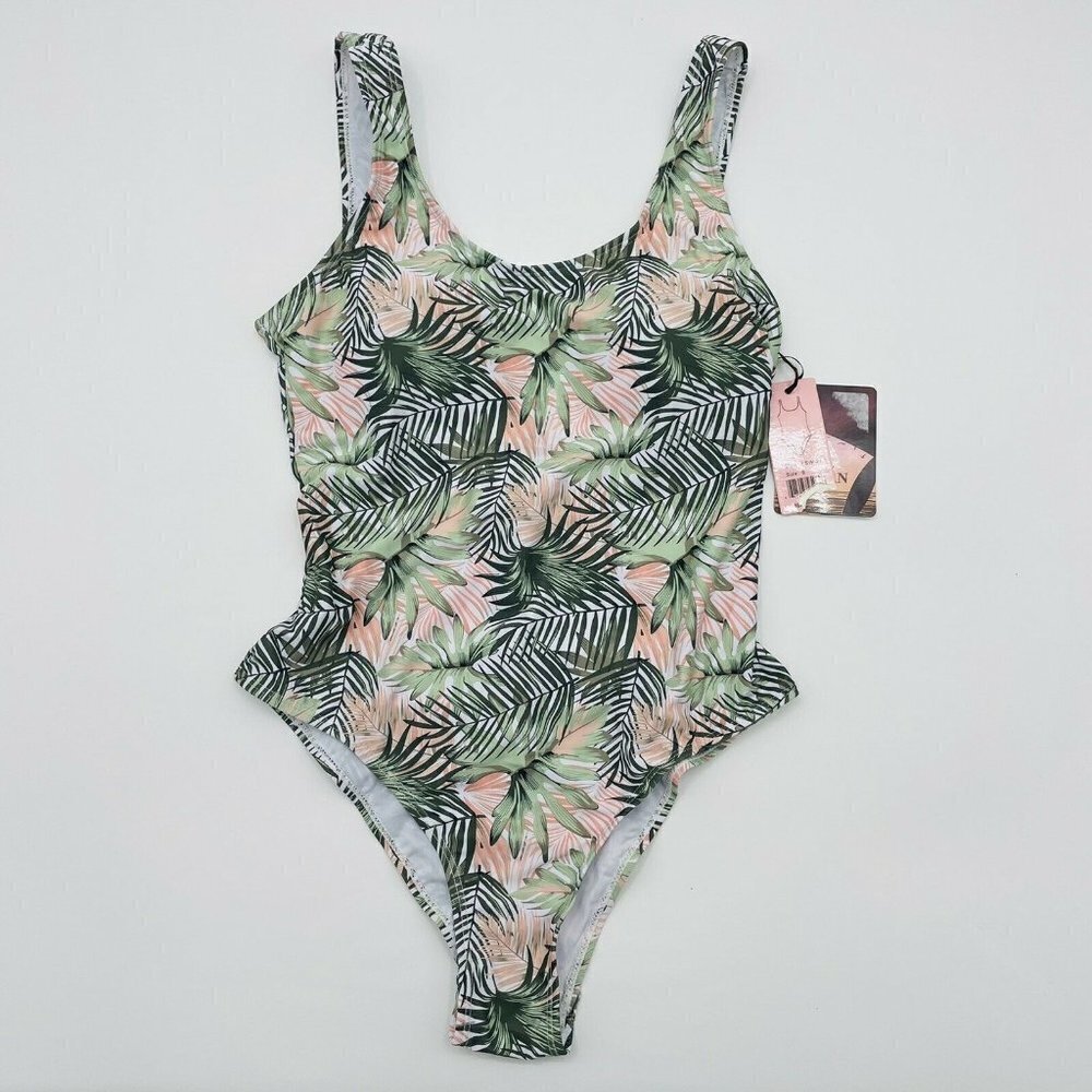 Emme Jordan Womens Size Small Tropical Palm Printed One Piece Swimsuit 402